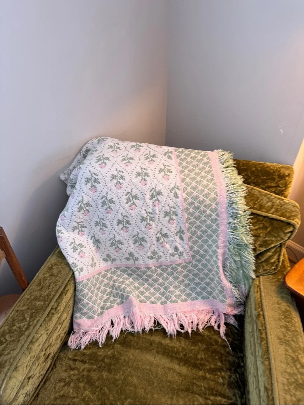 Soft Floral Throw Blanket in Pastel Pink and Sage